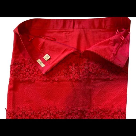 J Crew Bright Pink Daisy Crochet Overlay Mini Pencil Skirt Lined - Picture 2 of 9